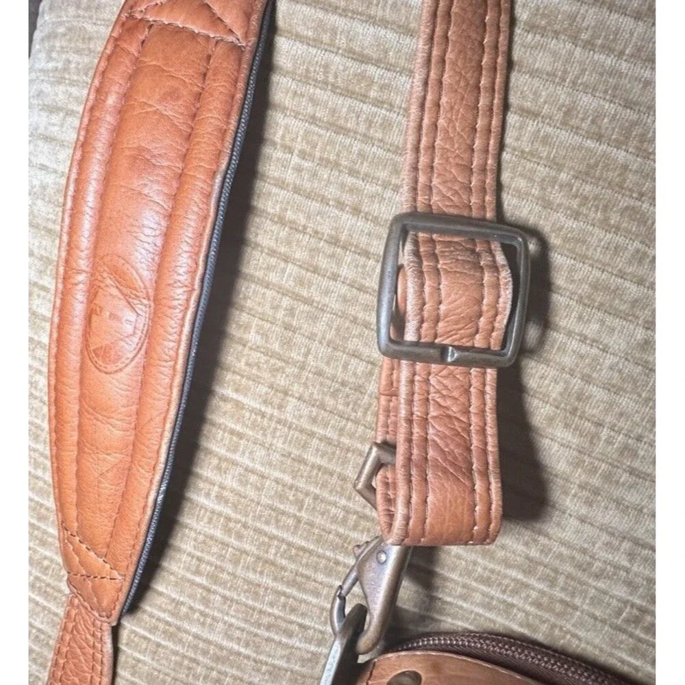 Full Grain Leather Briefcase Laptop Bag Tan Cognac Double Zip